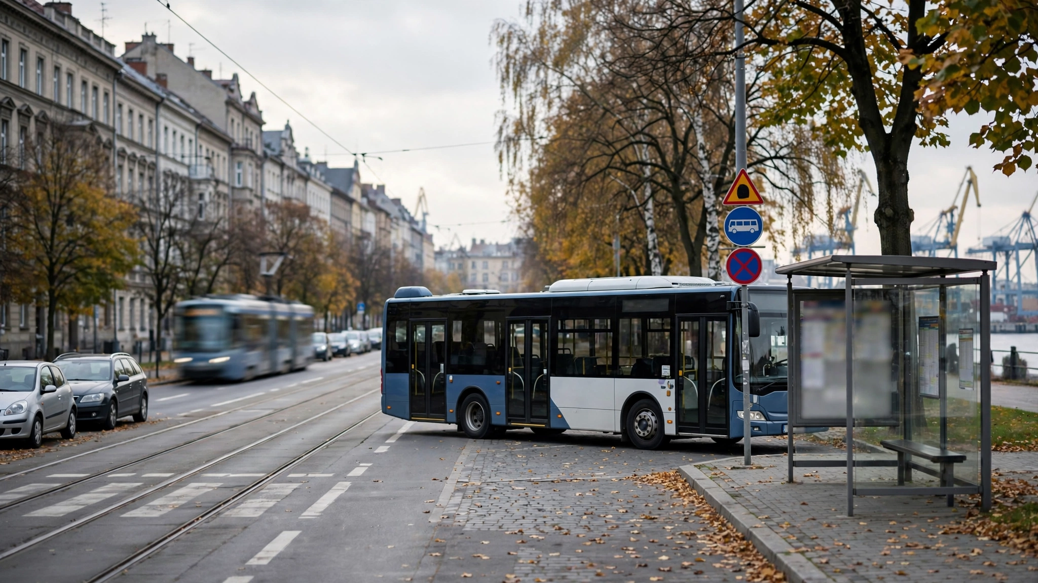 Autobus miejski ZDiTM na przystanku w Szczecinie w dniu meczu Pogoni Szczecin