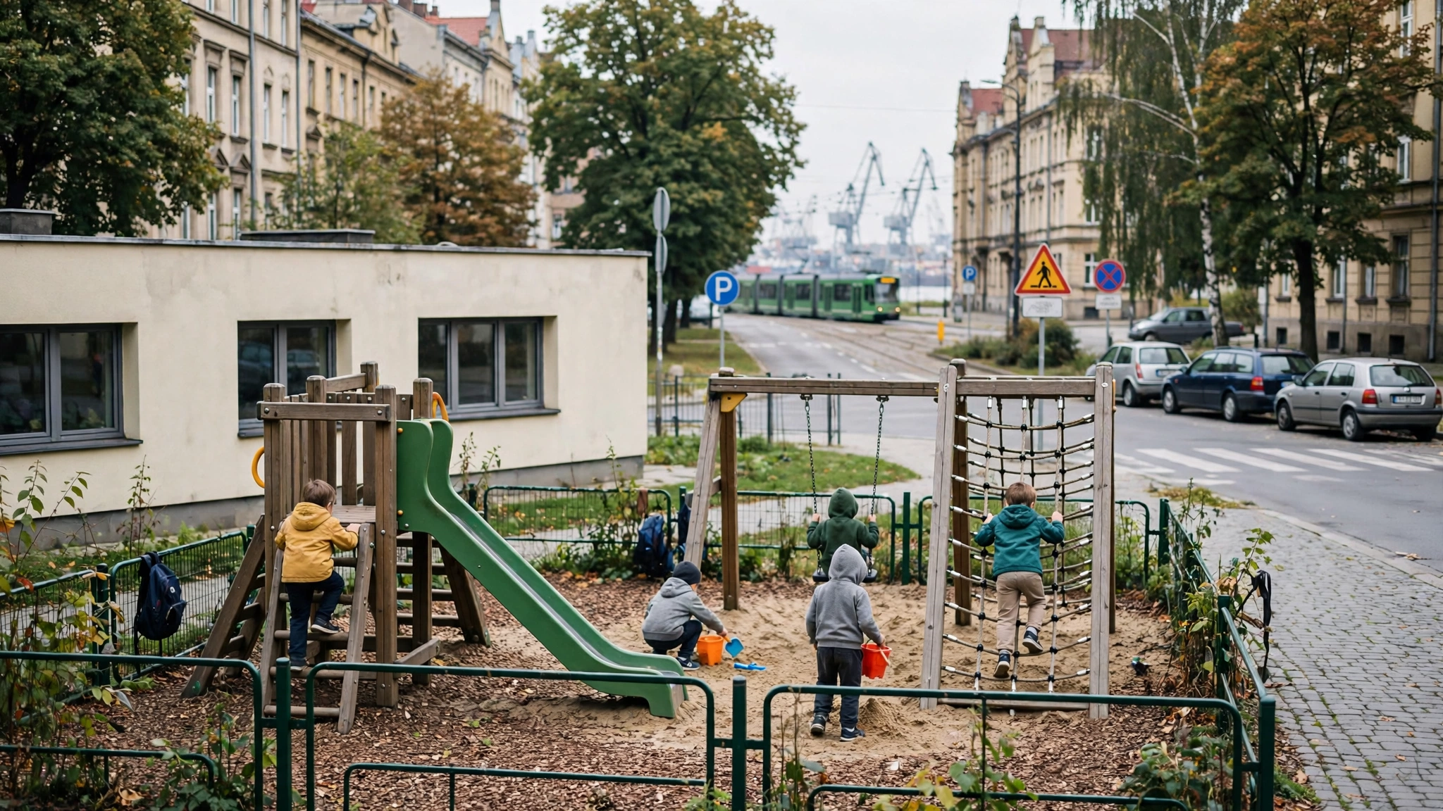 Dzieci bawiące się na placu zabaw przedszkola Fun & Math na szczecińskim Pogodnie