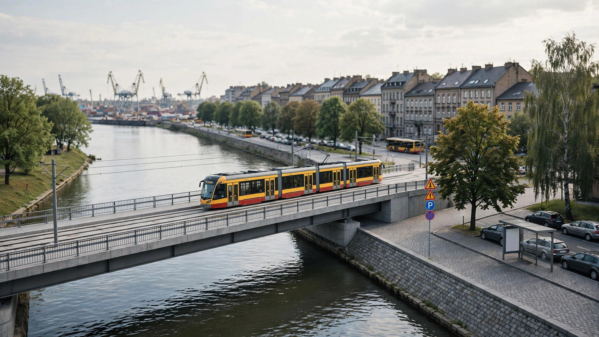 Wizualizacja nowego torowiska tramwajowego i Mostu Kłodnego w Szczecinie
