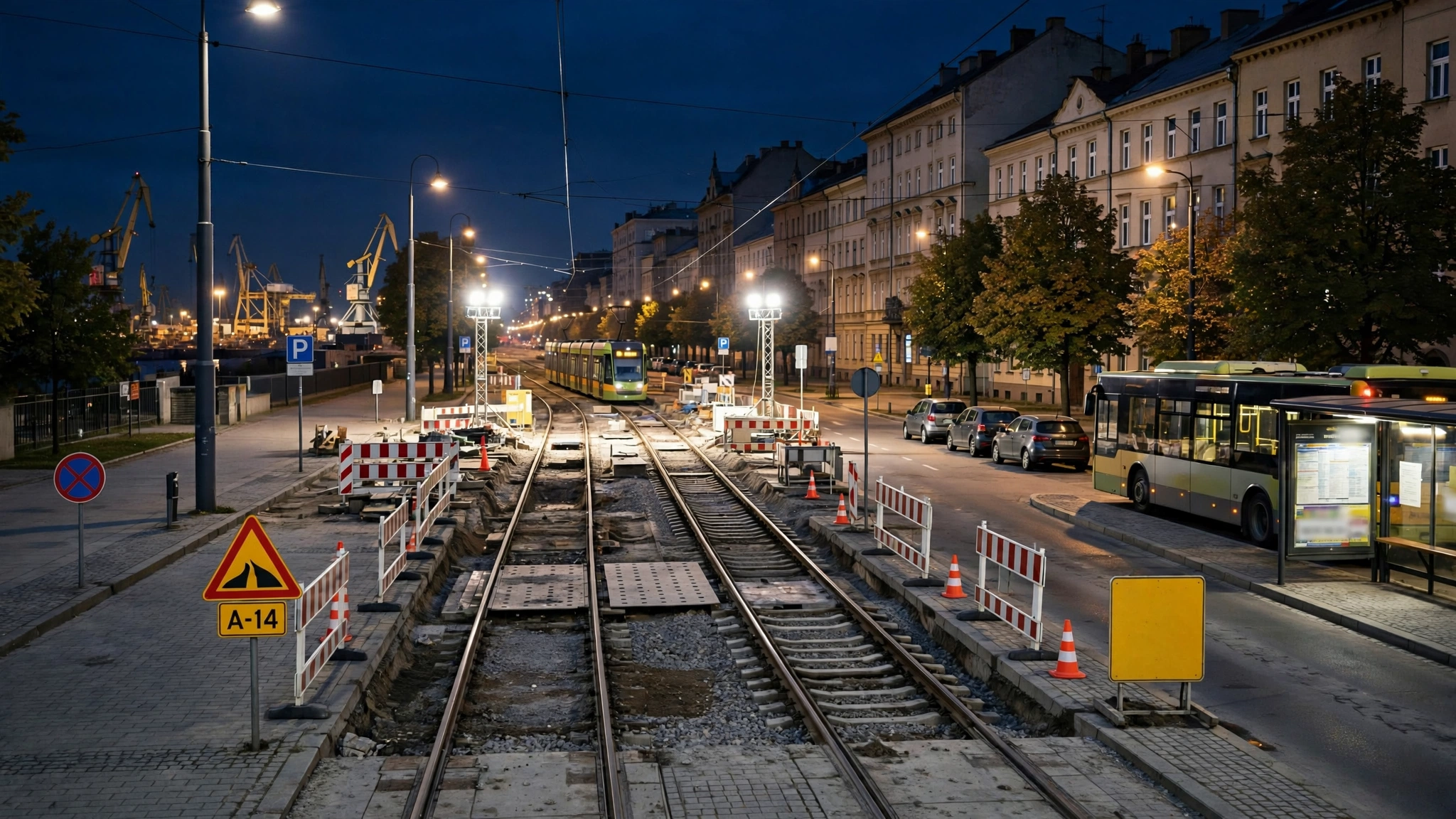Nocne prace remontowe na torowisku tramwajowym w Szczecinie