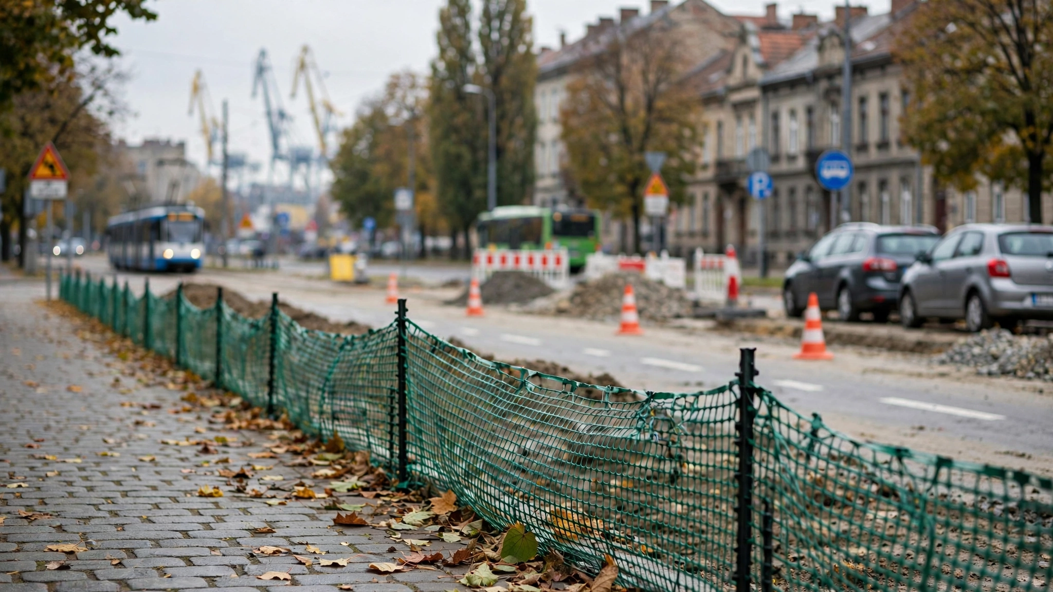 Płotek ochronny dla płazów zamontowany przy budowanej drodze w Szczecinie