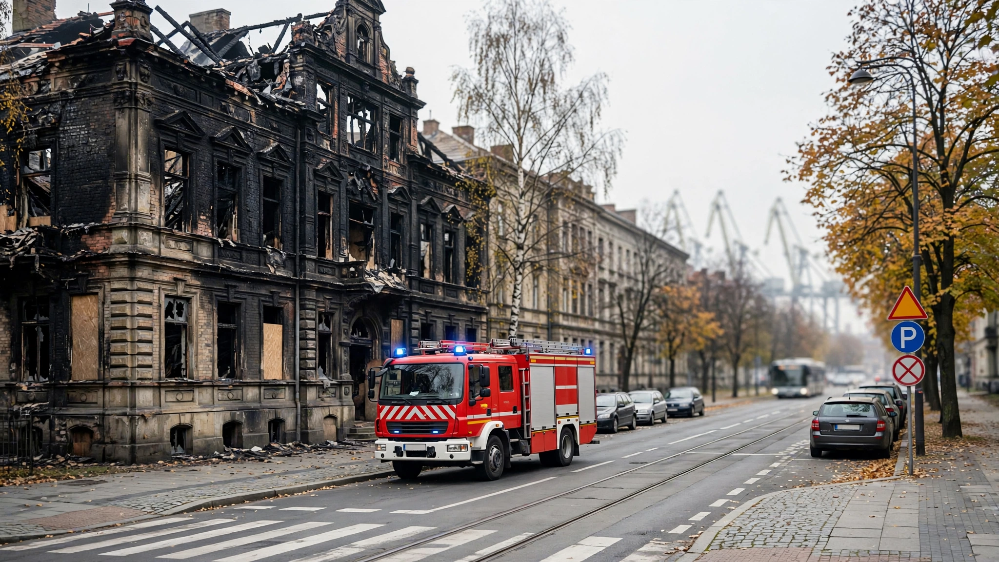 Zabytkowy XIX-wieczny budynek na Pomorzanach w Szczecinie po pożarze