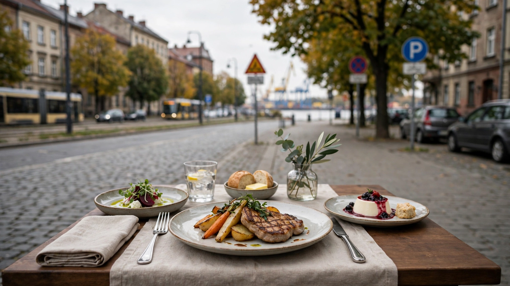 Stolik restauracyjny z trzydaniowym menu podczas festiwalu RestaurantWeek w Szczecinie