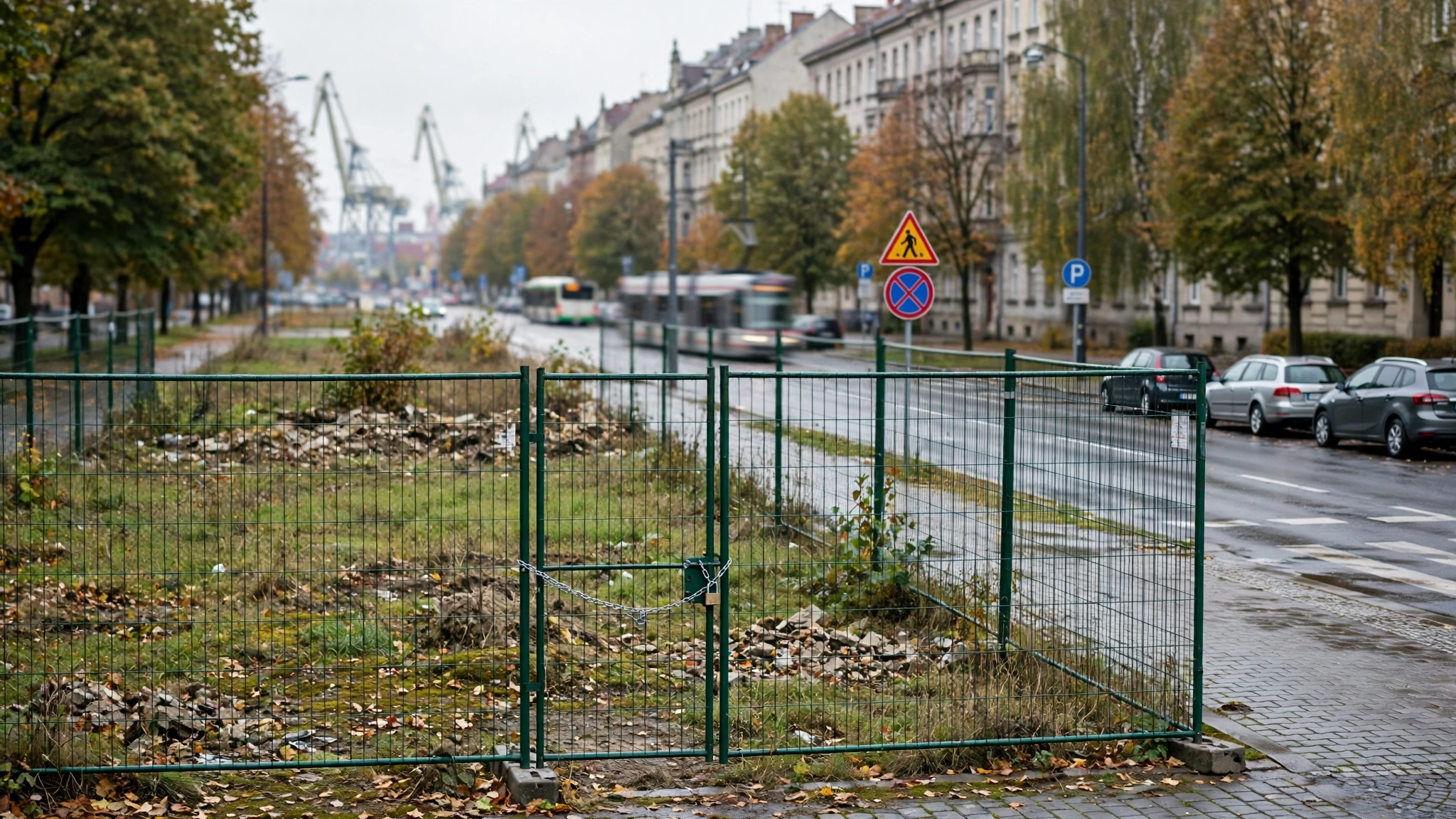 Ogrodzona, niezabudowana działka przy Al. Wojska Polskiego w Szczecinie, na której wcześniej stało schronisko dla zwierząt
