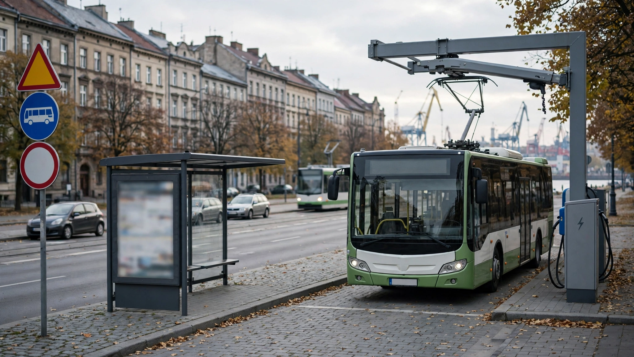 Stanowisko do szybkiego ładowania autobusu elektrycznego na pętli w Szczecinie