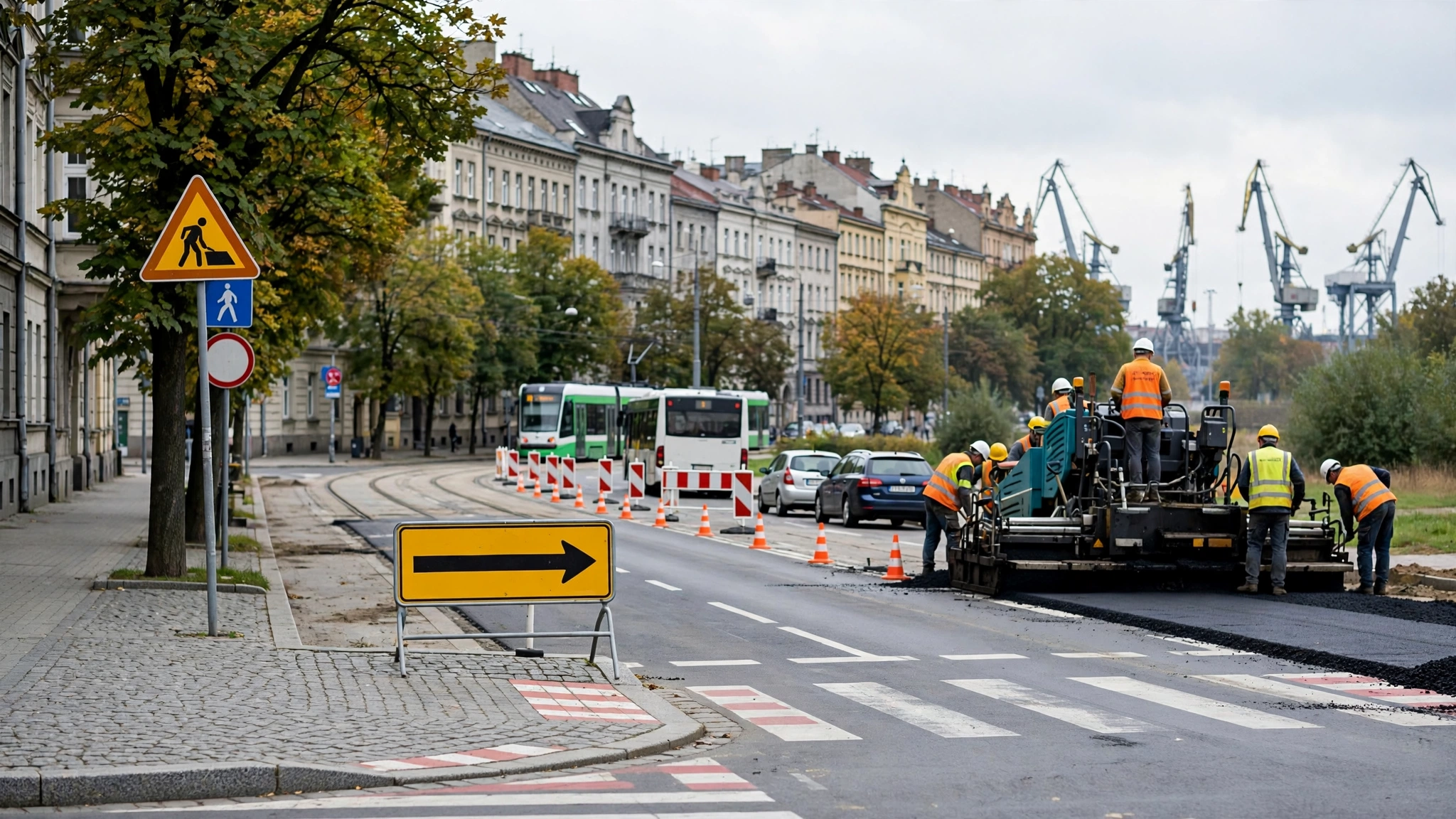 Drogowcy układają nową warstwę nawierzchni na Trasie Zamkowej w Szczecinie