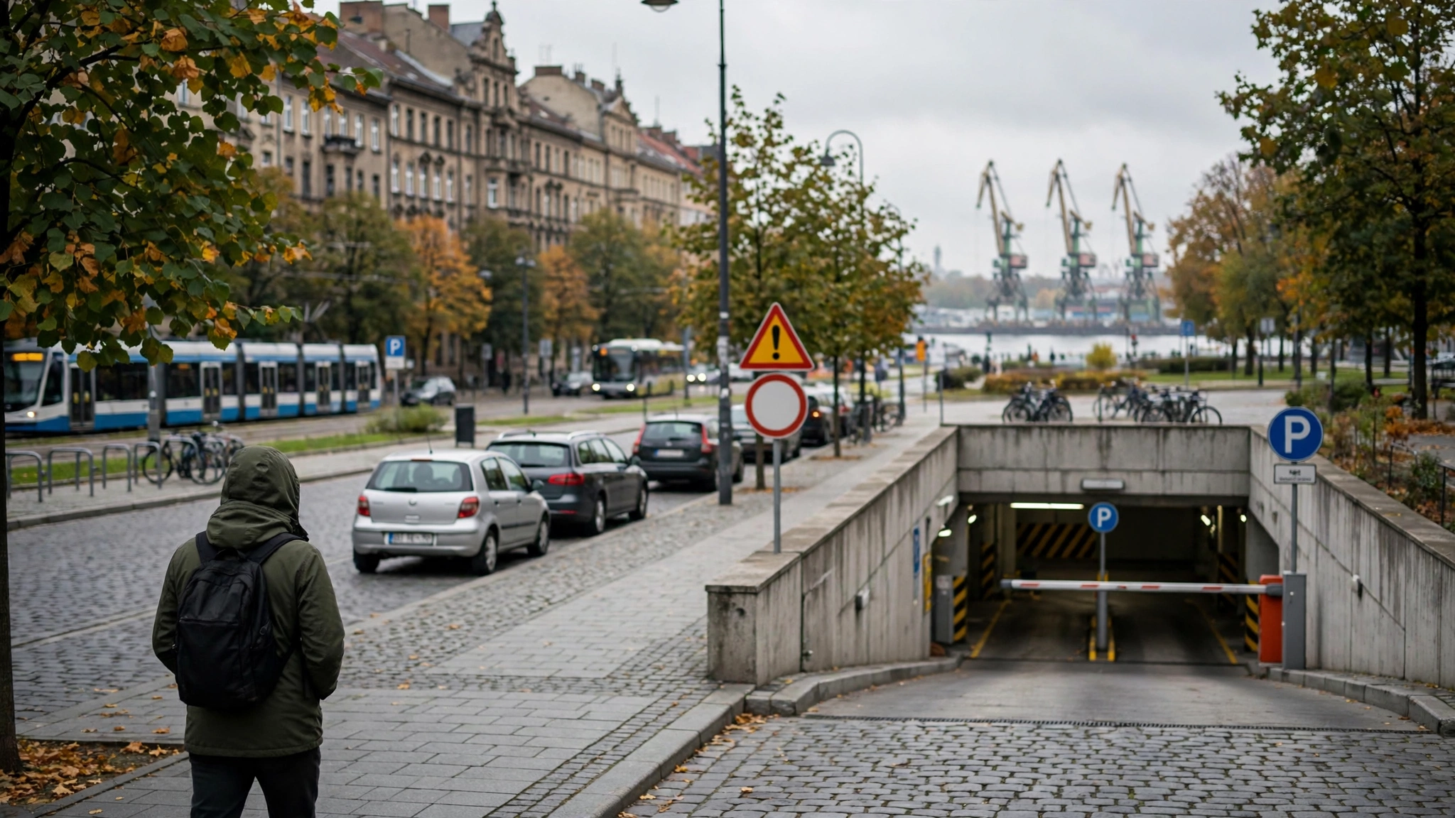 Winicjusz Bartków przed wjazdem do Parkingu Kwartał 36 w Szczecinie